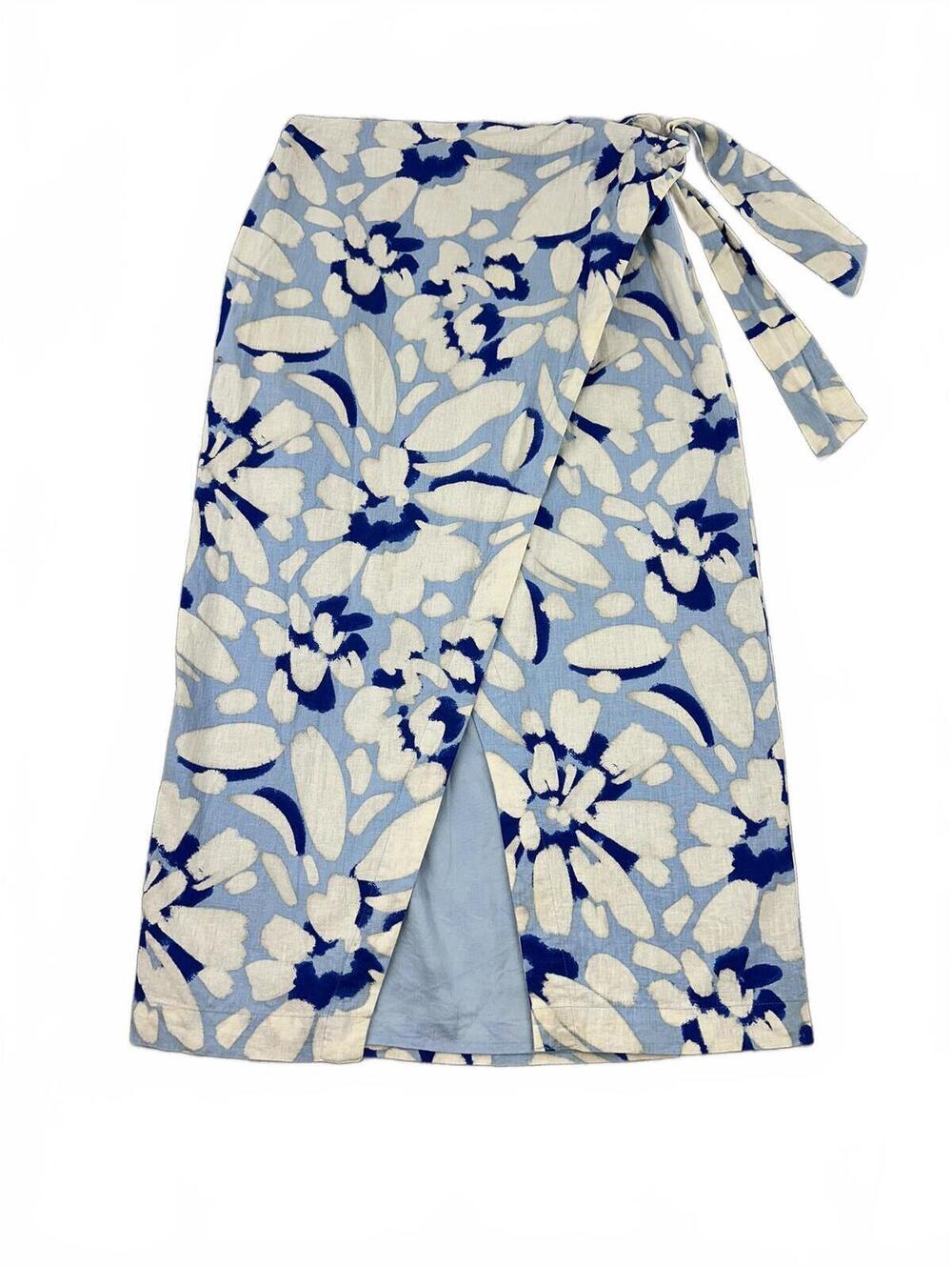 Loft Floral Wrap Skirt Blue and White